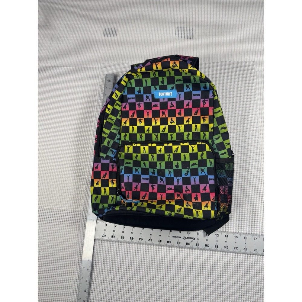 Fortnite Rainbow Checkerboard Backpack School Travel Bag Black Unisex Kids
